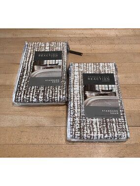 Kenneth Cole Reaction (SET OF 2) Etched European Pillow Shams White Brown AN NWT